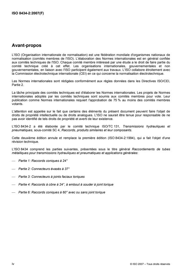 ISO 8434-2:2007 ISO 8434-2:2007 - Raccordements de tubes métalliques pour transmissions hydrauliques et pneumatiques et applications générales - Page 4 preview