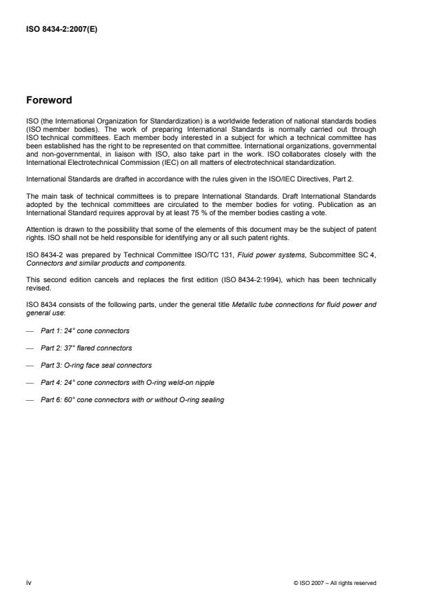 ISO 8434-2:2007 ISO 8434-2:2007 - Metallic tube connections for fluid power and general use - Page 4 preview