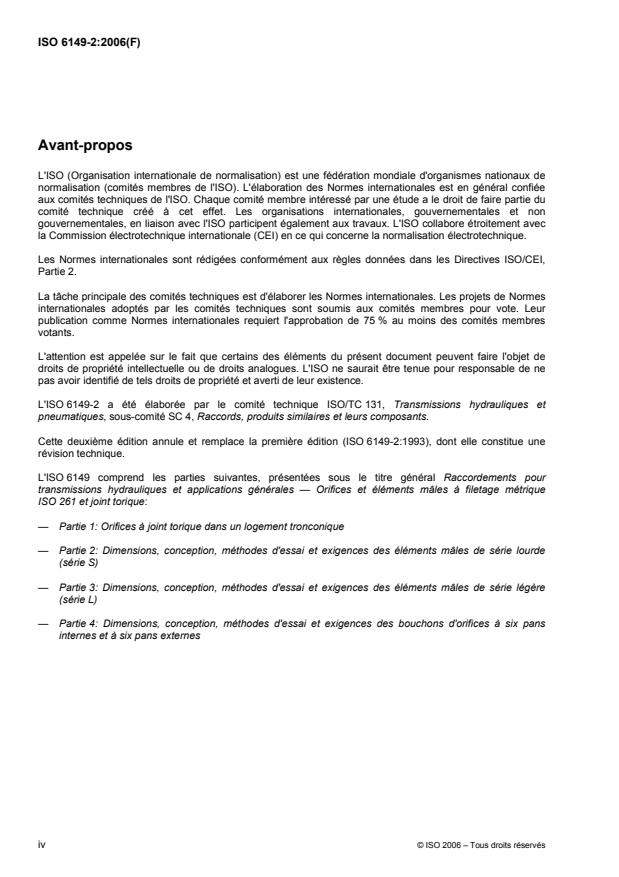 ISO 6149-2:2006 ISO 6149-2:2006 - Raccordements pour transmissions hydrauliques et applications générales -- Orifices et éléments mâles a filetage métrique ISO 261 et joint torique - Page 4 preview
