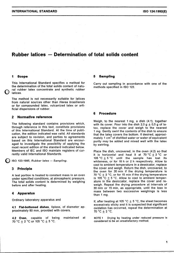 ISO 124:1992 - Rubber latices -- Determination of total solids content