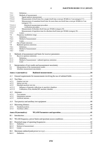 SIST EN 302 858-1 V1.3.1:2014 ETSI EN 302 858-1 V1.3.1 (2013-07) - Electromagnetic compatibility and Radio spectrum Matters (ERM); Road Transport and Traffic Telematics (RTTT); Automotive radar equipment operating in the 24,05 GHz up to 24,25 GHz or 24,50 GHz frequency range; Part 1: Technical characteristics and test methods - Page 4 preview