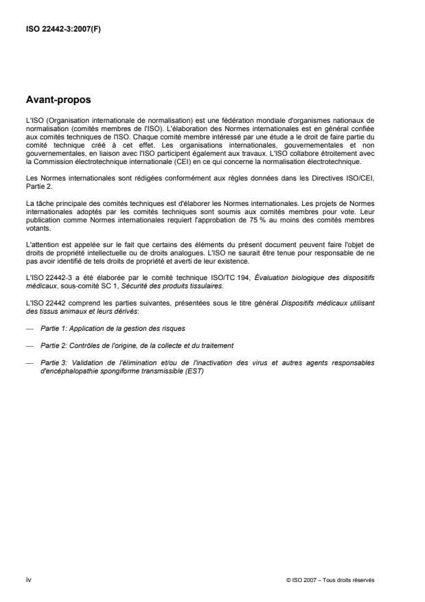 ISO 22442-3:2007 ISO 22442-3:2007 - Dispositifs médicaux utilisant des tissus animaux et leurs dérivés - Page 4 preview