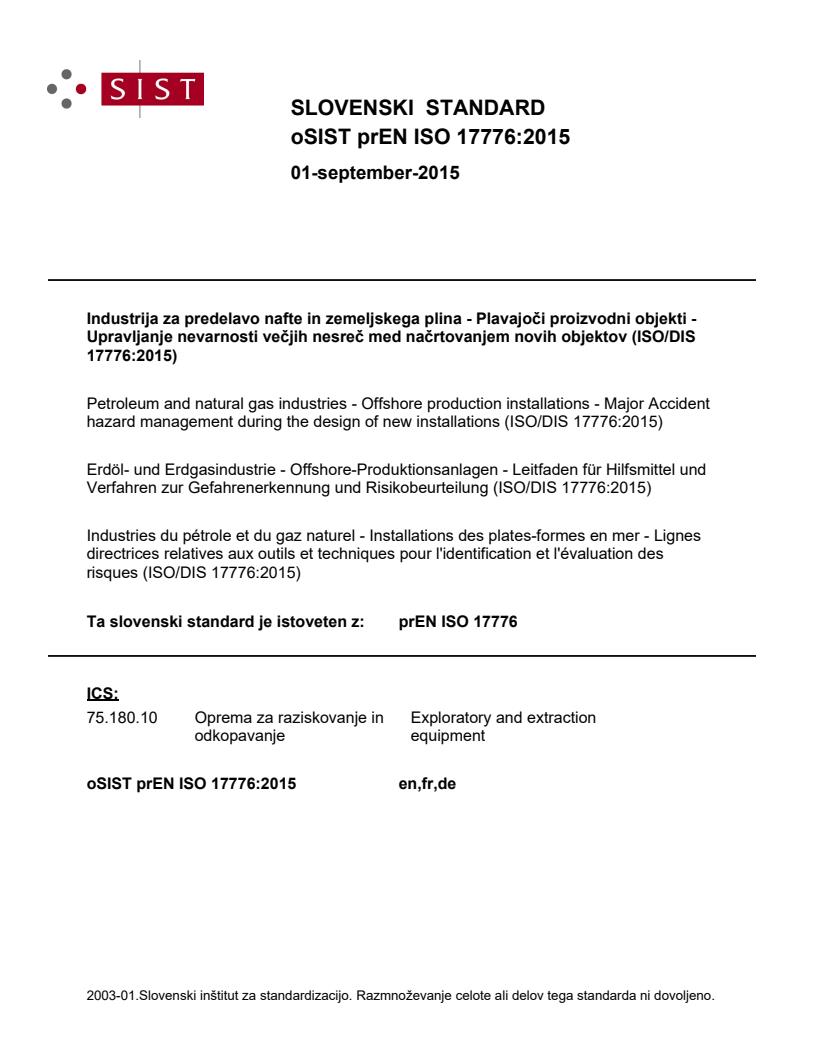 prEN ISO 17776:2015 - BARVE