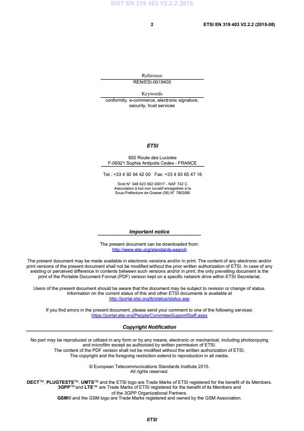 SIST EN 319 403 V2.2.2:2016 SIST EN 319 403 V2.2.2:2016 - Page 4 preview