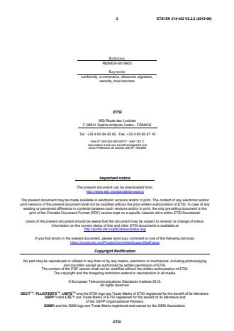 SIST EN 319 403 V2.2.2:2016 ETSI EN 319 403 V2.2.2 (2015-08) - Electronic Signatures and Infrastructures (ESI); Trust Service Provider Conformity Assessment - Requirements for conformity assessment bodies assessing Trust Service Providers - Page 2 preview