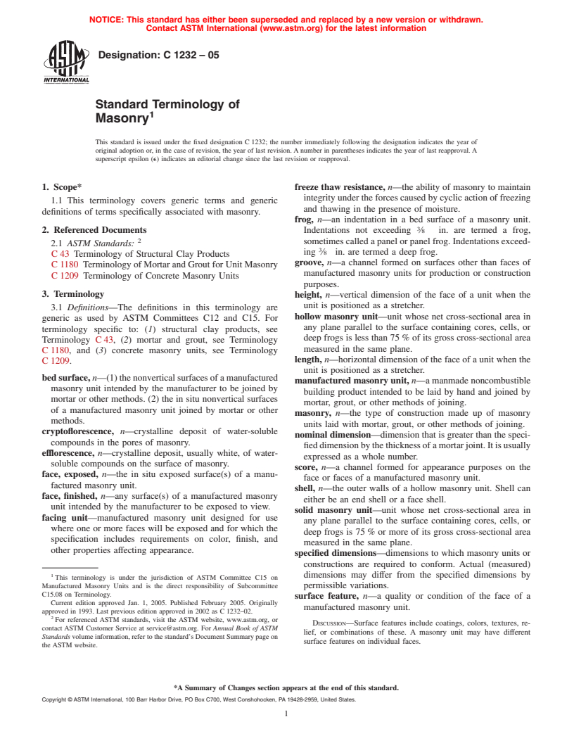 ASTM C1232-05 - Standard Terminology of Masonry