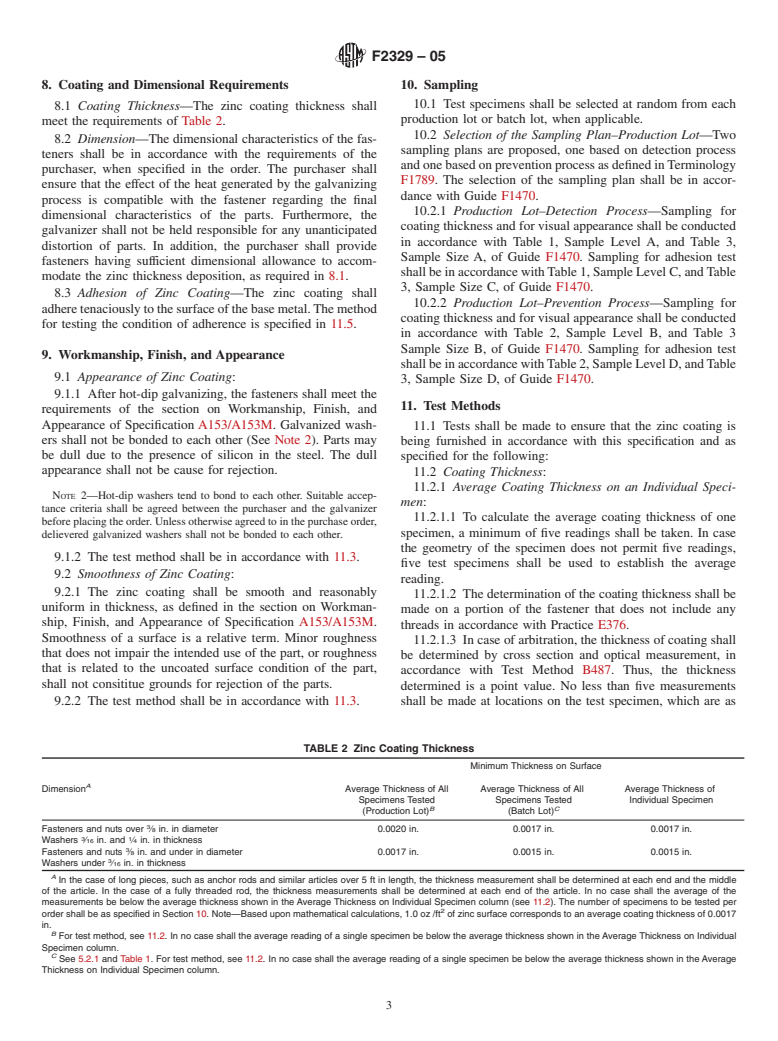 ASTM F2329-05 - Standard Specification for Zinc Coating, Hot-Dip, Requirements for Application to Carbon and Alloy Steel Bolts, Screws, Washers, Nuts, and Special Threaded Fasteners