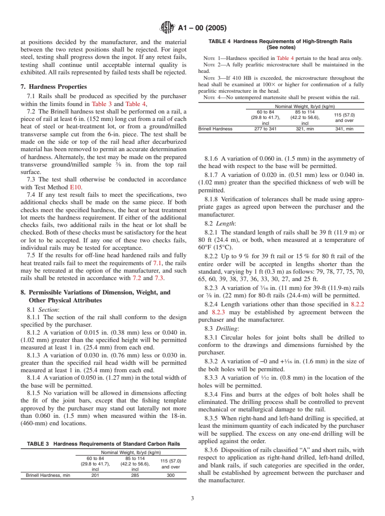 ASTM A1-00(2005) - Standard Specification for Carbon Steel Tee Rails