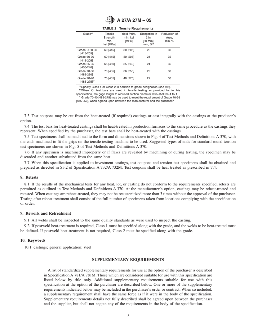 REDLINE ASTM A27/A27M-05 - Standard Specification for Steel Castings, Carbon, for General Application