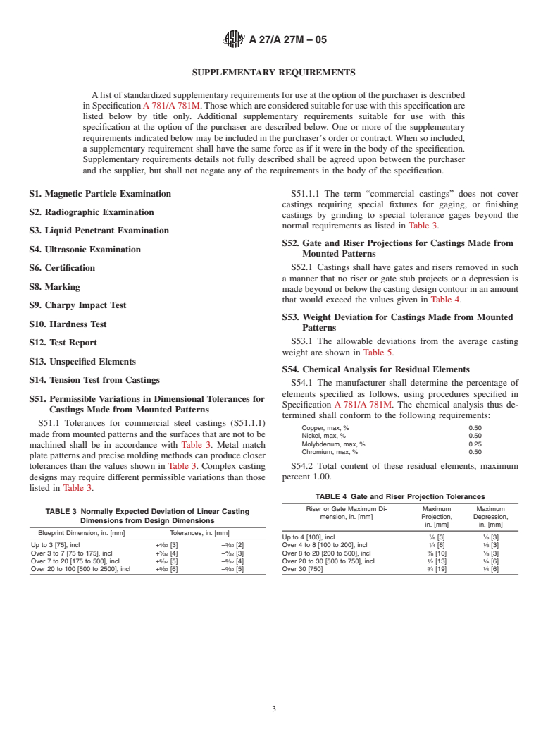 ASTM A27/A27M-05 - Standard Specification for Steel Castings, Carbon, for General Application