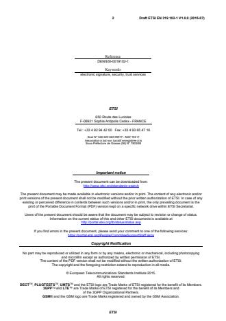 SIST EN 319 102-1 V1.1.1:2016 ETSI EN 319 102-1 V1.0.0 (2015-07) - Electronic Signatures and Infrastructures (ESI); Procedures for Creation and Validation of AdES Digital Signatures; Part 1: Creation and Validation - Page 2 preview