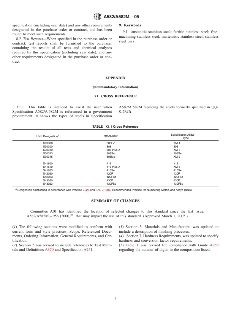 ASTM A582/A582M-05 - Standard Specification for Free-Machining Stainless Steel Bars