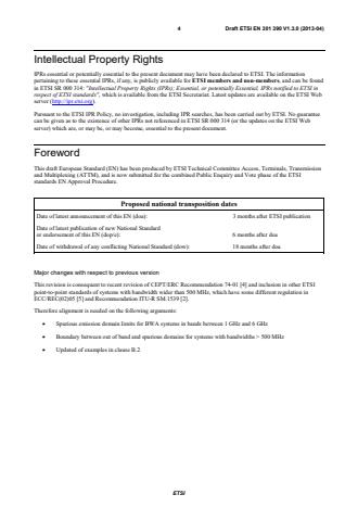 SIST EN 301 390 V1.3.1:2013 ETSI EN 301 390 V1.3.0 (2013-04) - Fixed Radio Systems; Point-to-point and Multipoint Systems; Unwanted emissions in the spurious domain and receiver immunity limits at equipment/antenna port of Digital Fixed Radio Systems - Page 4 preview
