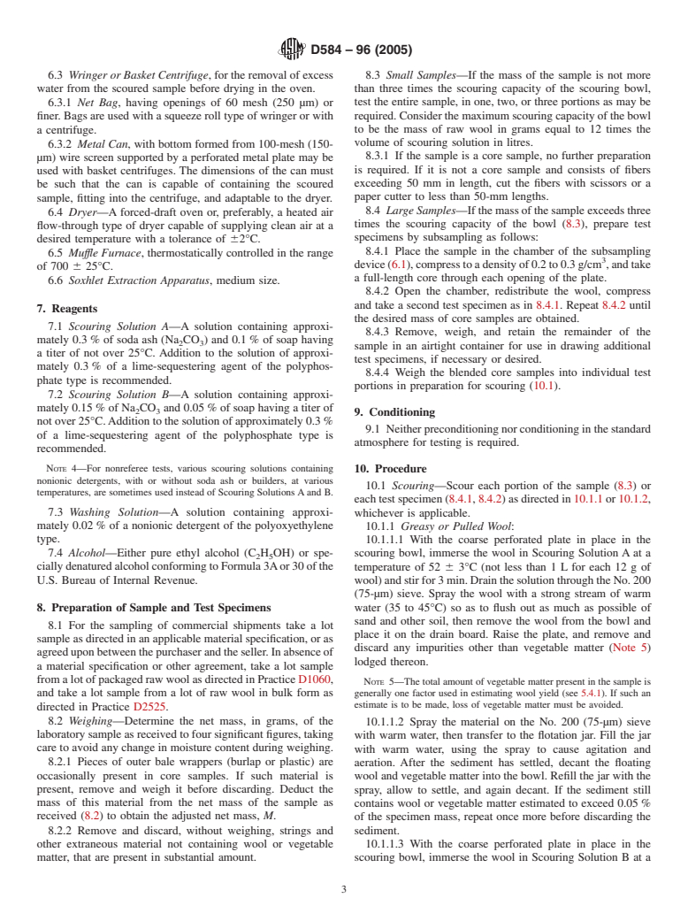 ASTM D584-96(2005) - Standard Test Method for Wool Content of Raw Wool-Laboratory Scale