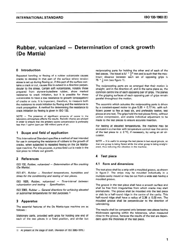 ISO 133:1983 - Rubber, vulcanized -- Determination of crack growth (De Mattia)