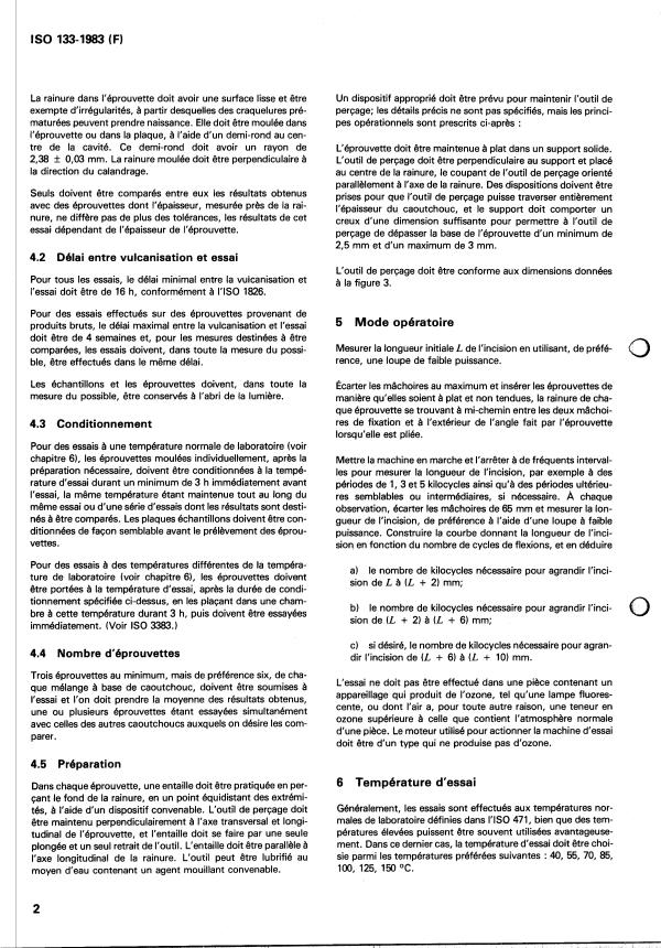 ISO 133:1983 ISO 133:1983 - Caoutchouc vulcanisé -- Détermination de la résistance au développement d'une craquelure (De Mattia) - Page 4 preview