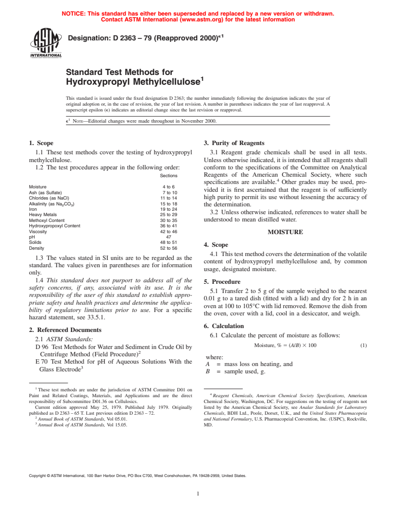 ASTM D2363-79(2000)e1 - Standard Test Methods for Hydroxypropyl Methylcellulose