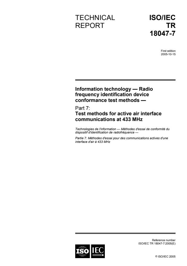 ISO/IEC TR 18047-7:2005 - Information technology -- Radio frequency identification device conformance test methods