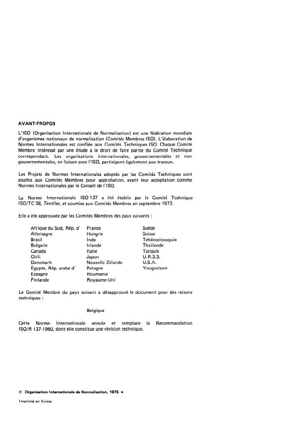ISO 137:1975 ISO 137:1975 - Laine -- Détermination du diametre des fibres -- Méthode du microscope a projection - Page 2 preview