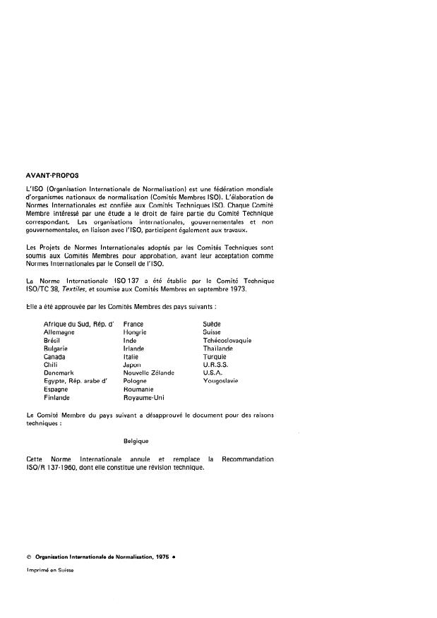 ISO 137:1975 ISO 137:1975 - Laine -- Détermination du diametre des fibres -- Méthode du microscope a projection - Page 2 preview