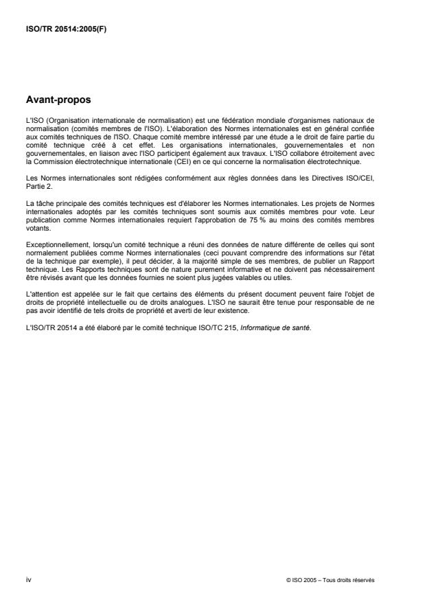 ISO/TR 20514:2005 ISO/TR 20514:2005 - Informatique de santé -- Dossier de santé informatisé -- Définitions, domaine et contexte - Page 4 preview