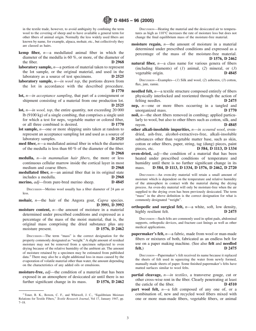ASTM D4845-96(2005) - Standard Terminology Relating to Wool