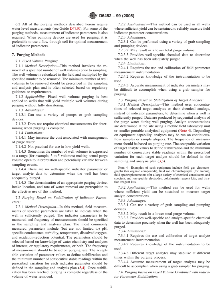 ASTM D6452-99(2005) - Standard Guide for Purging Methods for Wells Used for Groundwater Quality Investigations