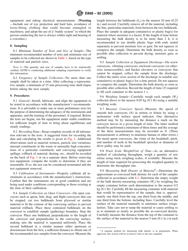 ASTM E868-82(2005) - Standard Test Methods for Conducting Performance Tests on Mechanical Conveying Equipment Used in Resource Recovery Systems (Withdrawn 2005)