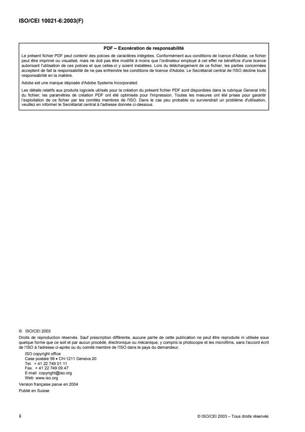 ISO/IEC 10021-6:2003 ISO/IEC 10021-6:2003 - Technologies de l'information -- Systemes de messagerie (MHS): Spécification des protocoles - Page 2 preview