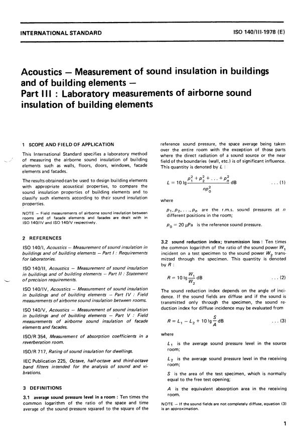 ISO 140-3:1978 - Acoustics -- Measurement of sound insulation in buildings and of building elements