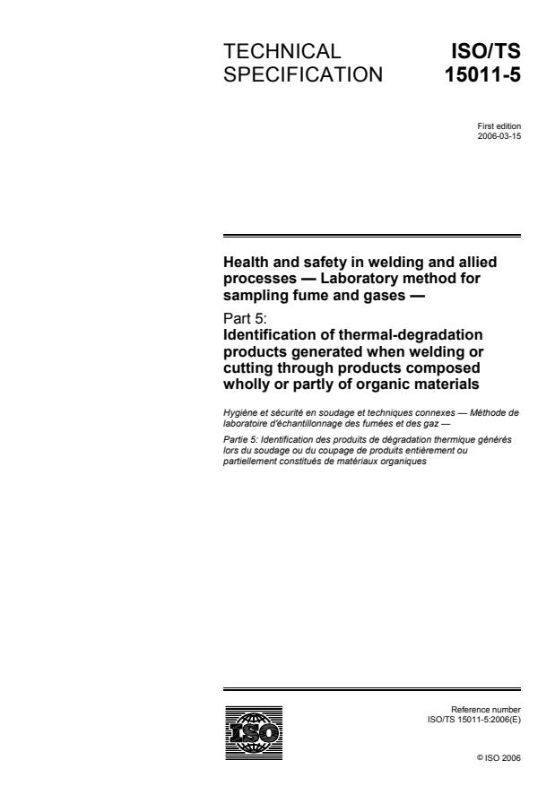 ISO/TS 15011-5:2006 - Health and safety in welding and allied processes -- Laboratory method for sampling fume and gases