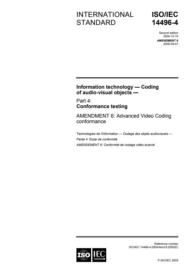 ISO/IEC 14496-4:2004/Amd 6:2005 - Advanced Video Coding conformance