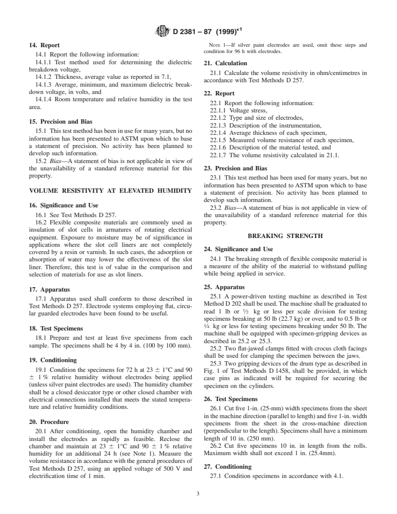 ASTM D2381-87(1999)e1 - Standard Test Methods for Flexible Composite Materials Used for Electrical Insulation (Withdrawn 2005)