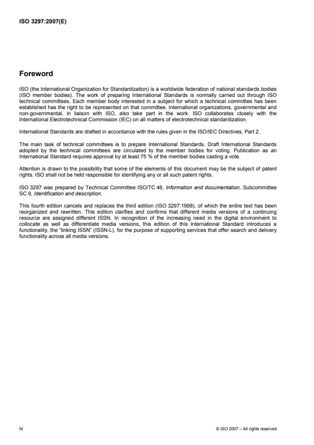 ISO 3297:2007 ISO 3297:2007 - Information and documentation -- International standard serial number (ISSN) - Page 4 preview
