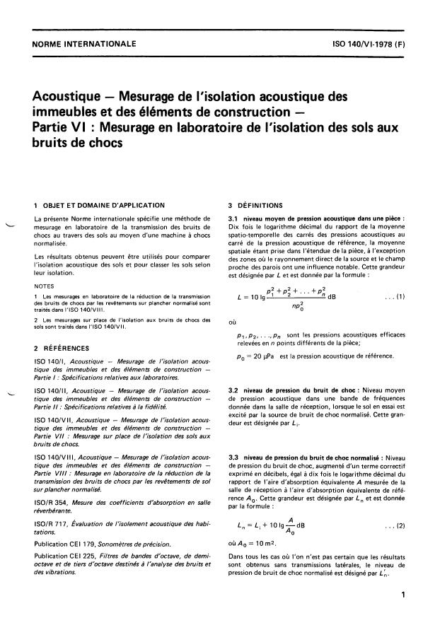 ISO 140-6:1978 - Acoustique -- Mesurage de l'isolation acoustique des immeubles et des éléments de construction