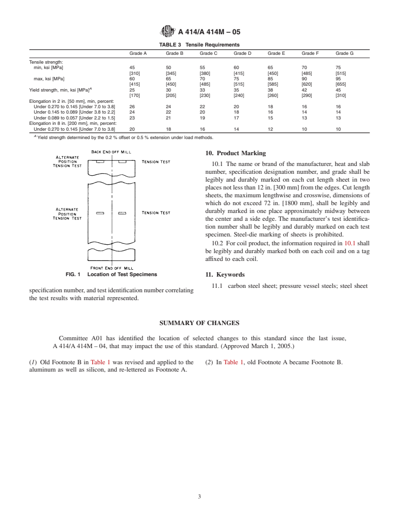 ASTM A414/A414M-05 - Standard Specification for Steel, Sheet, Carbon, for Pressure Vessels