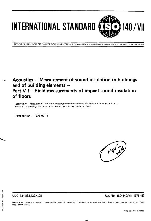 ISO 140-7:1978 - Acoustics -- Measurement of sound insulation in buildings and of building elements