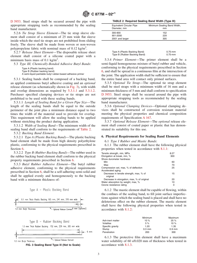 ASTM C877M-02e1 - Standard Specification for External Sealing Bands for Concrete Pipe, Manholes, and Precast Box Sections (Metric)