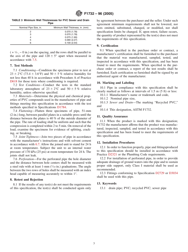 ASTM F1732-96(2005) - Standard Specification for Poly(Vinyl Chloride) (PVC) Sewer and Drain Pipe Containing Recycled PVC Material