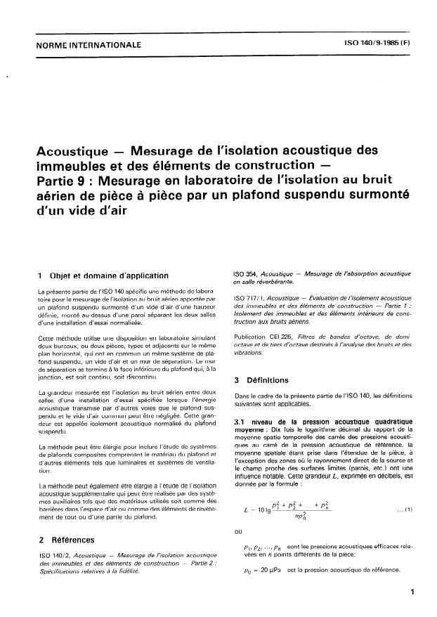 ISO 140-9:1985 - Acoustique -- Mesurage de l'isolation acoustique des immeubles et des éléments de construction