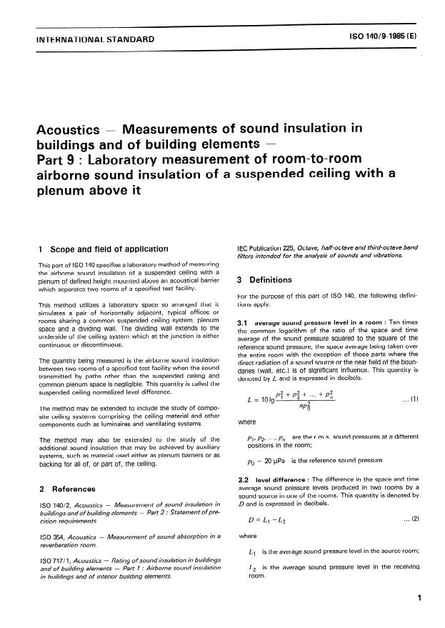 ISO 140-9:1985 - Acoustics -- Measurements of sound insulation in buildings and of building elements