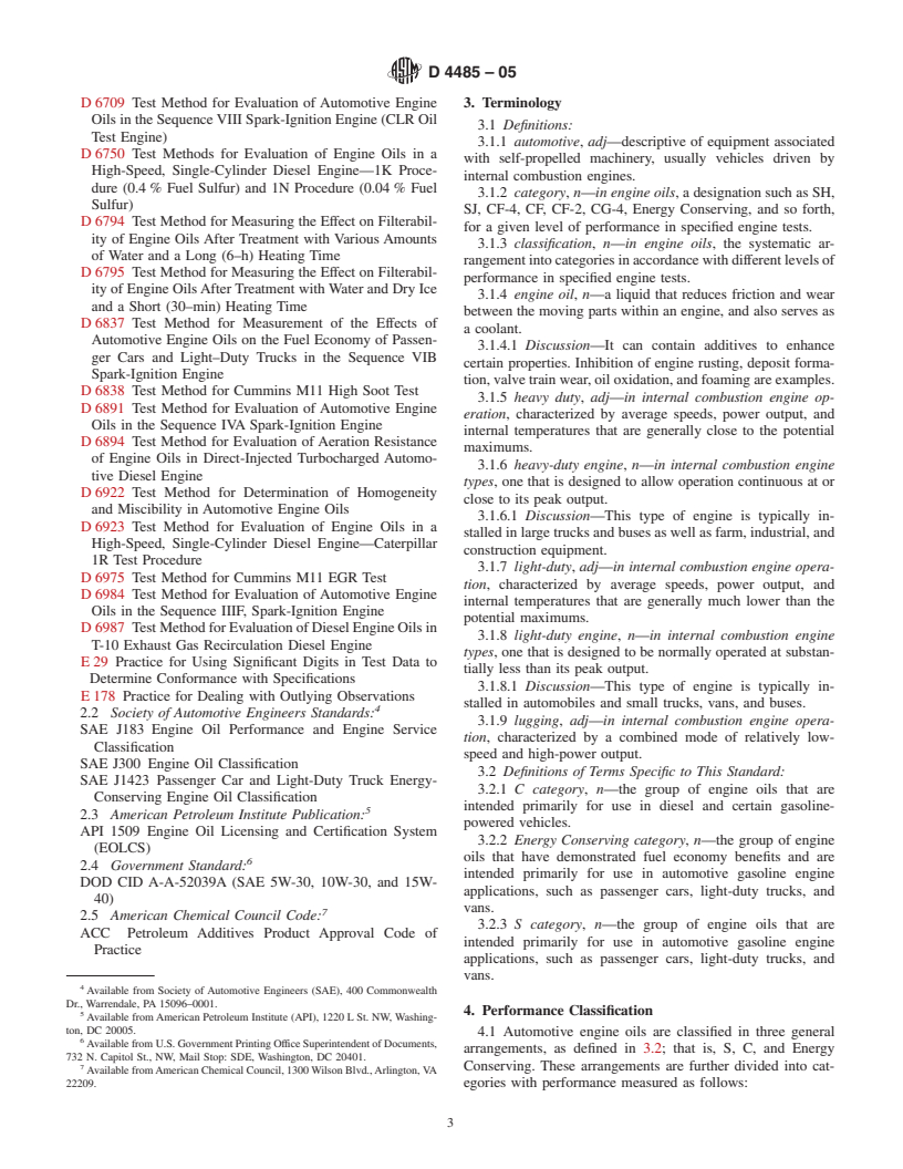 ASTM D4485-05 - Standard Specification for Performance of Engine Oils