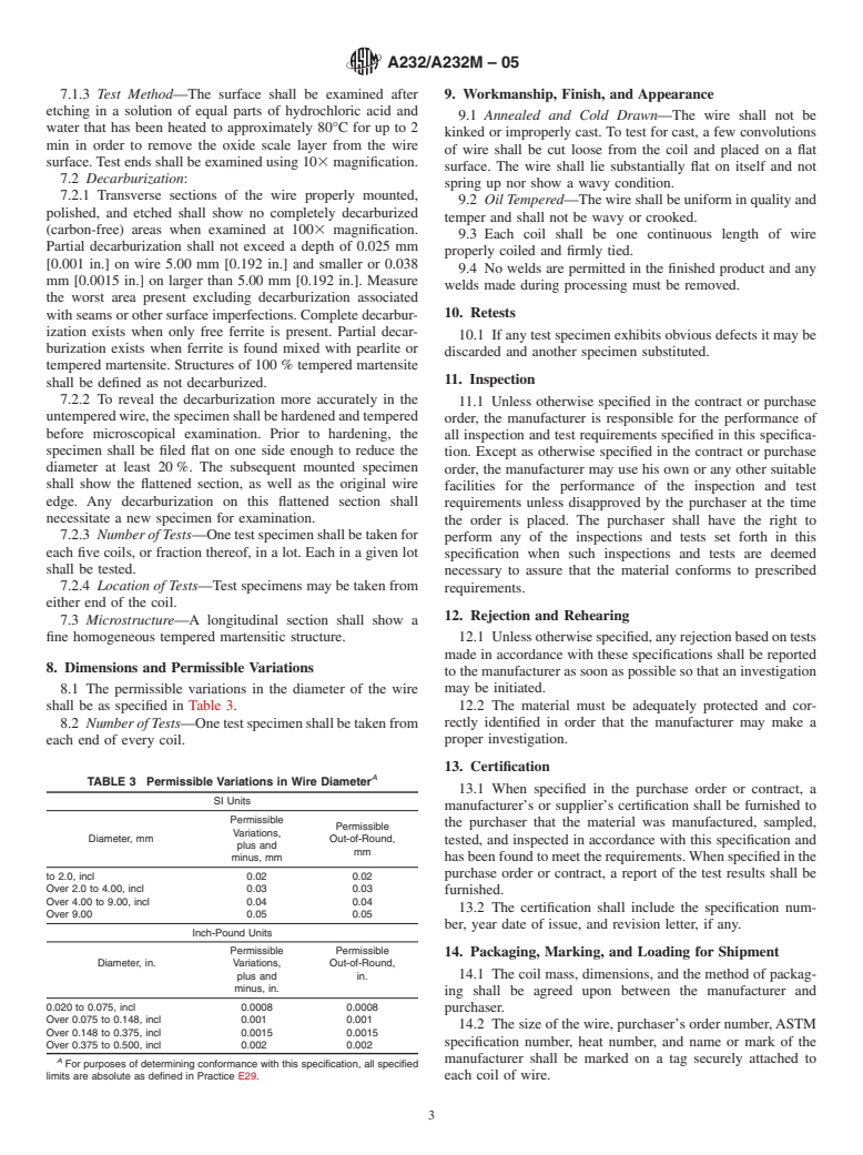 ASTM A232/A232M-05 - Standard Specification for Chromium-Vanadium Alloy Steel Valve Spring Quality Wire