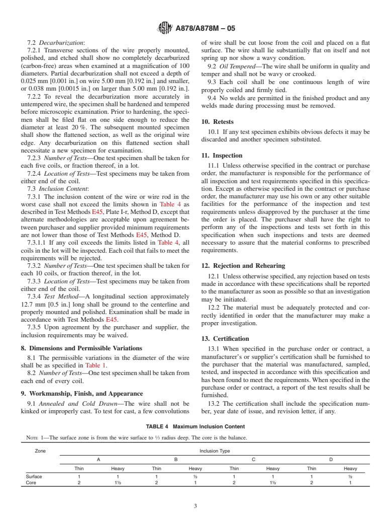 ASTM A878/A878M-05 - Standard Specification for Steel Wire, Modified Chromium Vanadium Valve Spring Quality