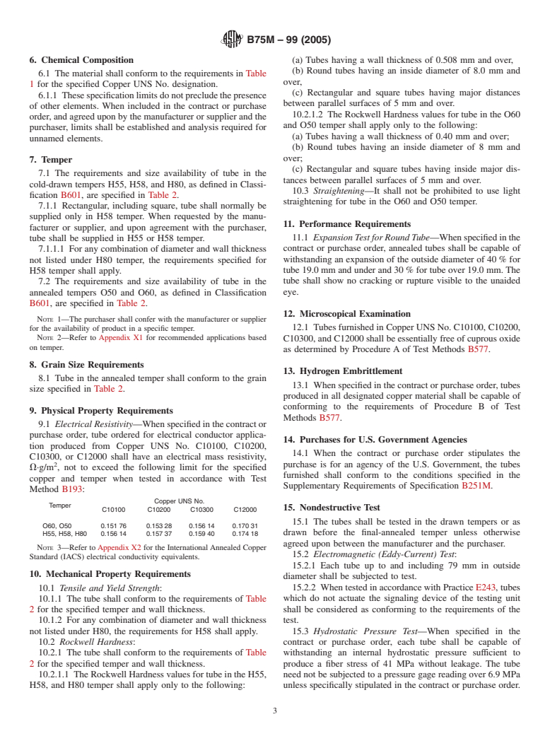 ASTM B75M-99(2005) - Standard Specification for Seamless Copper Tube [Metric]