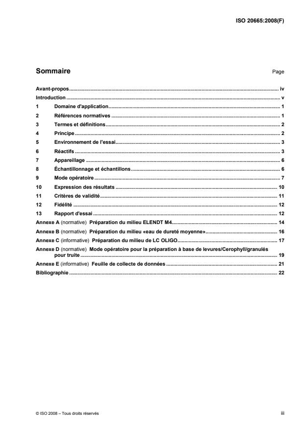 ISO 20665:2008 - Qualité de l'eau -- Détermination de la toxicité chronique vis-a-vis de Ceriodaphnia dubia