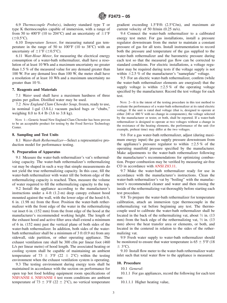 ASTM F2473-05 - Standard Test Method for Performance of Water-Bath Rethermalizers