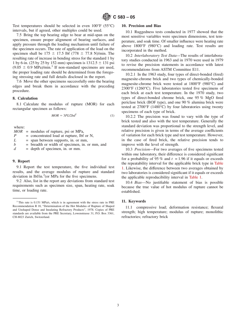 ASTM C583-05 - Standard Test Method for Modulus of Rupture of Refractory Materials at Elevated Temperatures