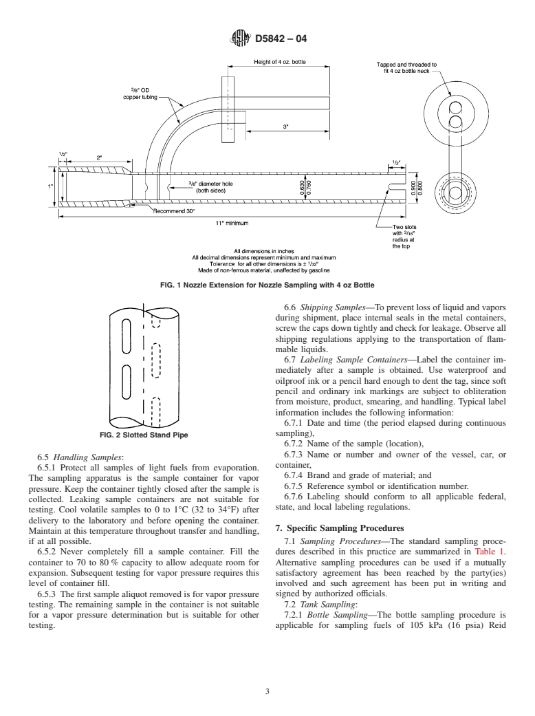 ASTM D5842-04 - Standard Practice for Sampling and Handling of Fuels for Volatility Measurement