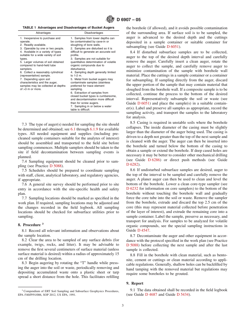 ASTM D6907-05 - Standard Practice for Sampling Soils and Contaminated Media with Hand-Operated Bucket Augers